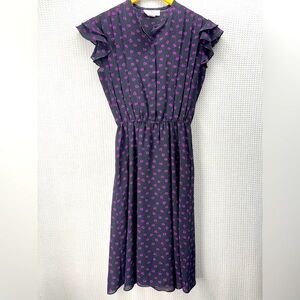 Jonathan Martin Y2K Chiffon Dress Sz 9/10 Lined Boho Floral Midi Cottagecore